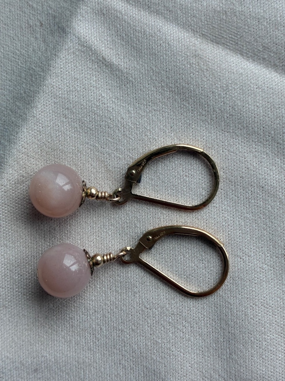 Genuine Pink Moonstone 14k Gold-Filled Leverback Earrings - Picture 2 of 4